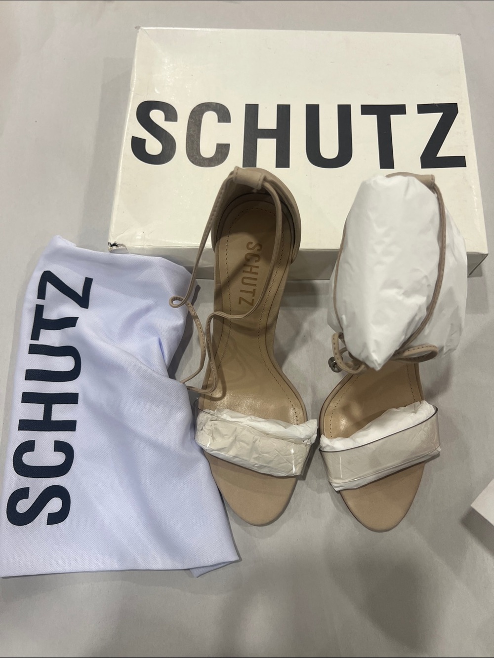 SCHUTZ Nude Lace-Up Ankle Strap Heels